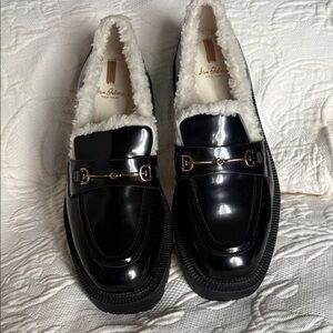 Sam Edelman Laurs Faux Fur Lined Lug Sole Black Loafers BNWOT